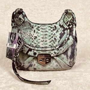 Aimee Kestenberg Crossbody Leather Purse‎ Snakeskin Green Chain Shoulder Bag